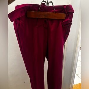 LOFT Magenta Paperbag Waist Trousers with Tie Belt
